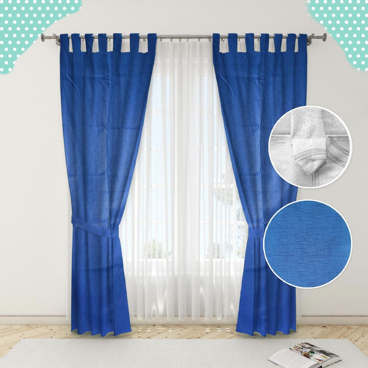 GENERICO - Juego de Cortinas Lisas Color Azul