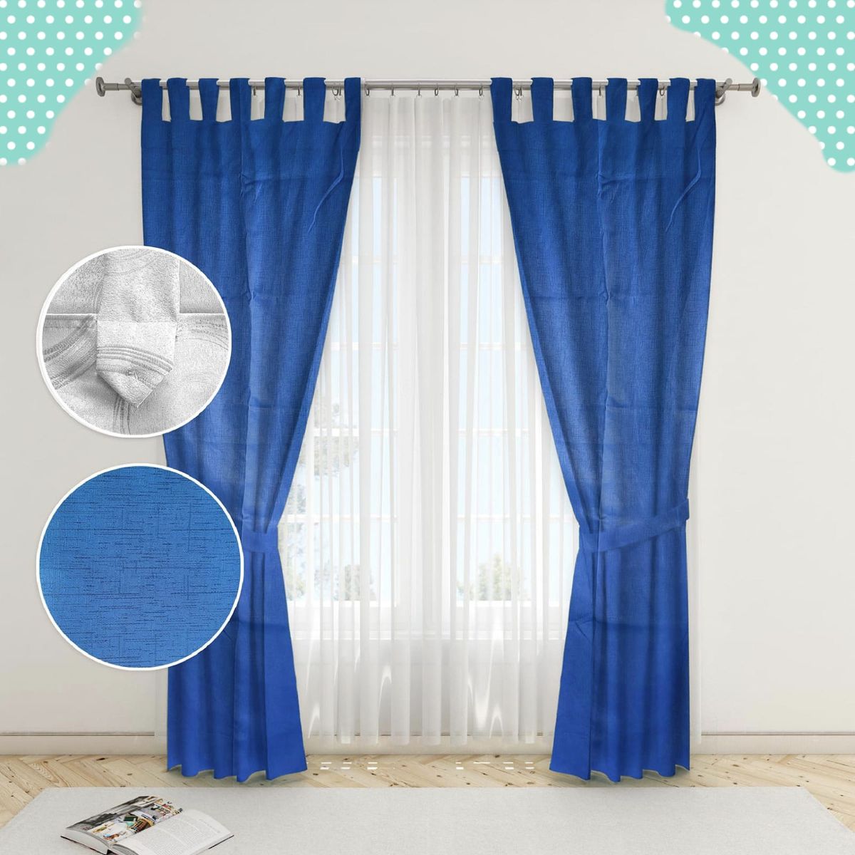 GENERICO - Juego de Cortinas Lisas Color Azul