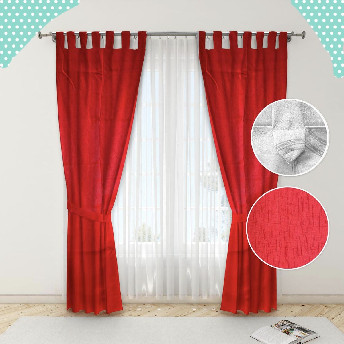 GENERICO - Juego de Cortinas Lisas Color Rojo