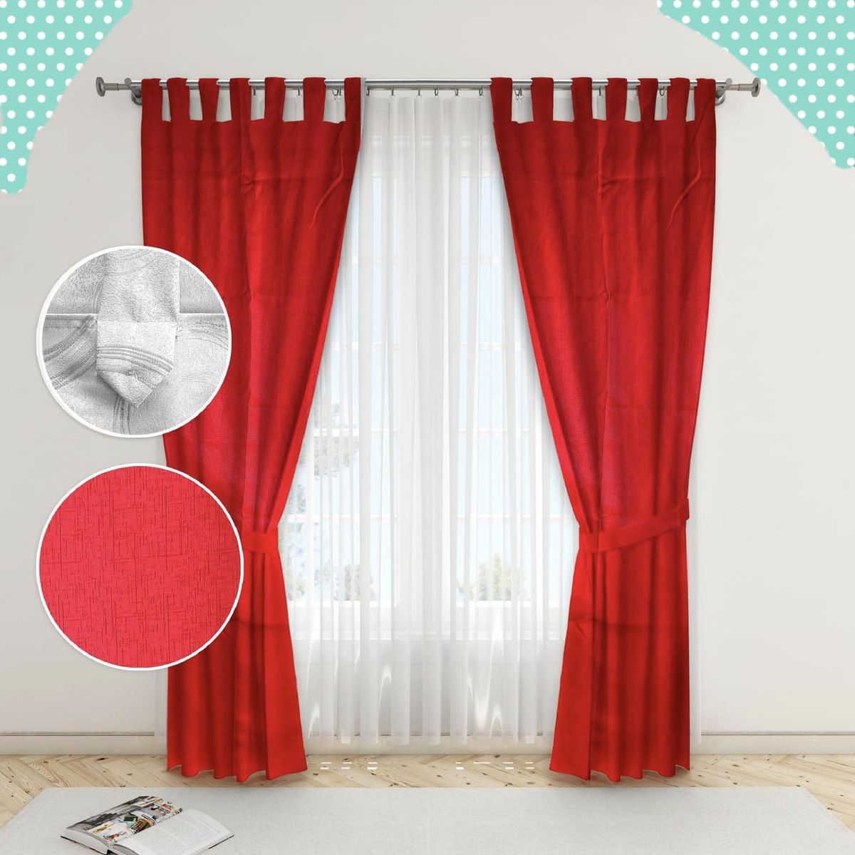 GENERICO - Juego de Cortinas Lisas Color Rojo