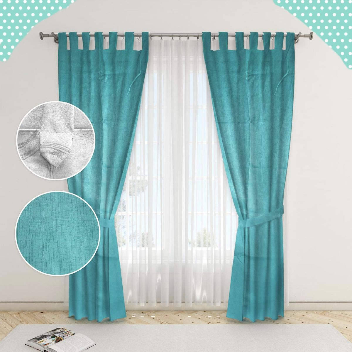 GENERICO - Juego de Cortinas Lisas Color Turquesa
