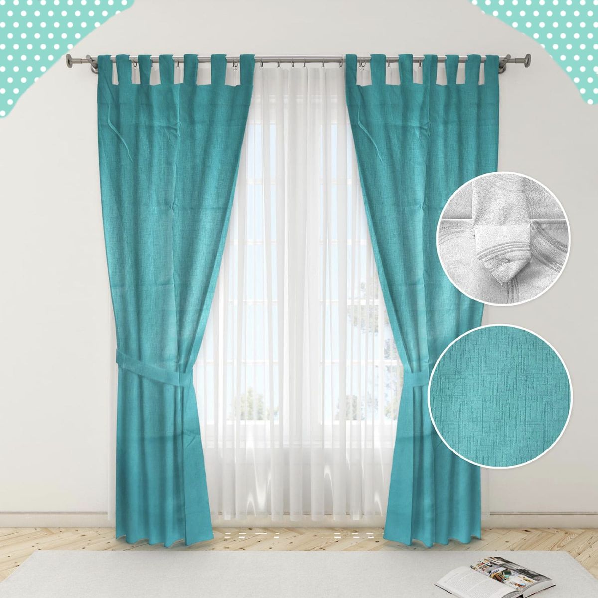 GENERICO - Juego de Cortinas Lisas Color Turquesa