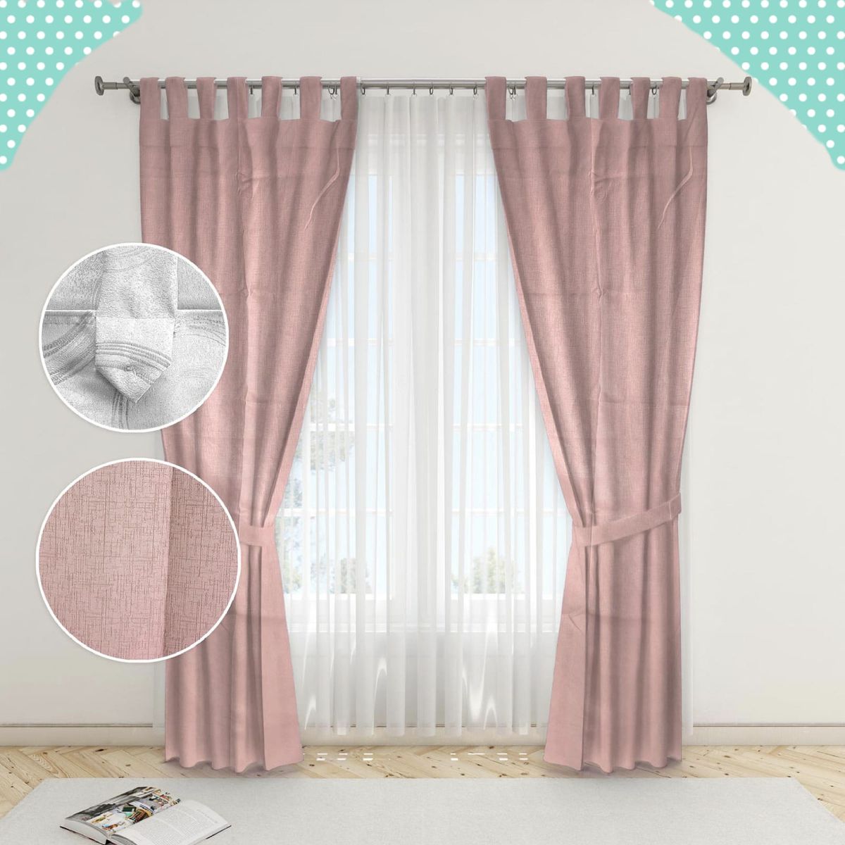 GENERICO - Juego de Cortinas Lisas Color Palo De Rosa