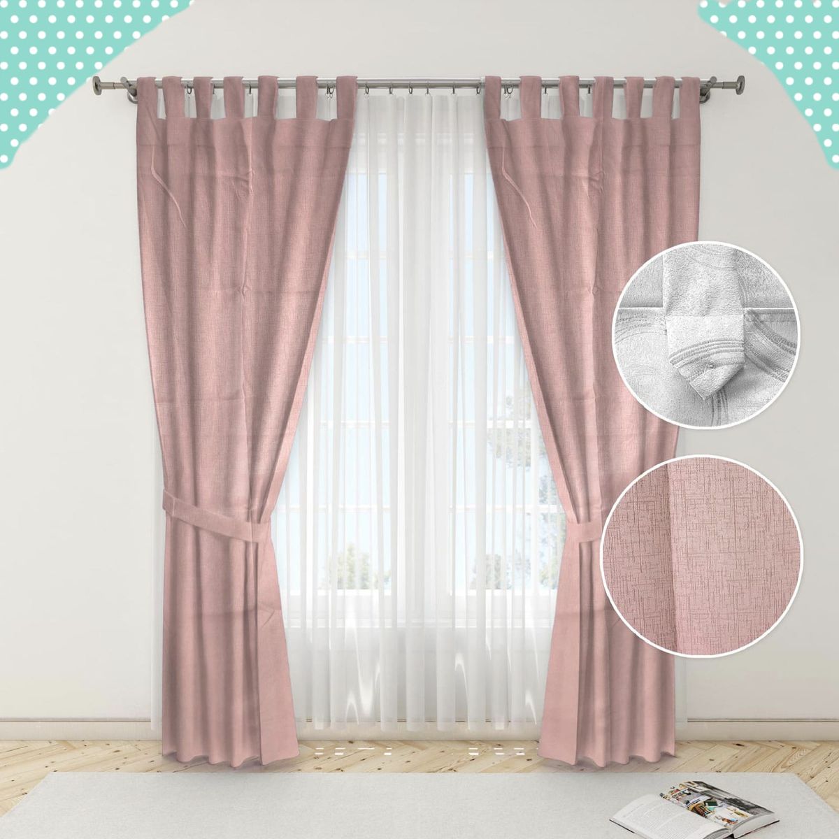 GENERICO - Juego de Cortinas Lisas Color Palo De Rosa