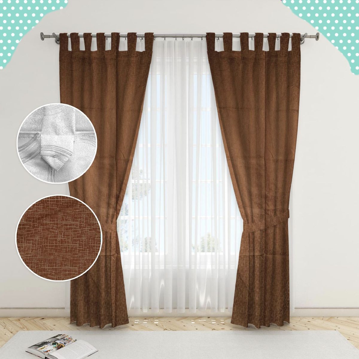 GENERICO - Juego de Cortinas Lisas Color Cafe