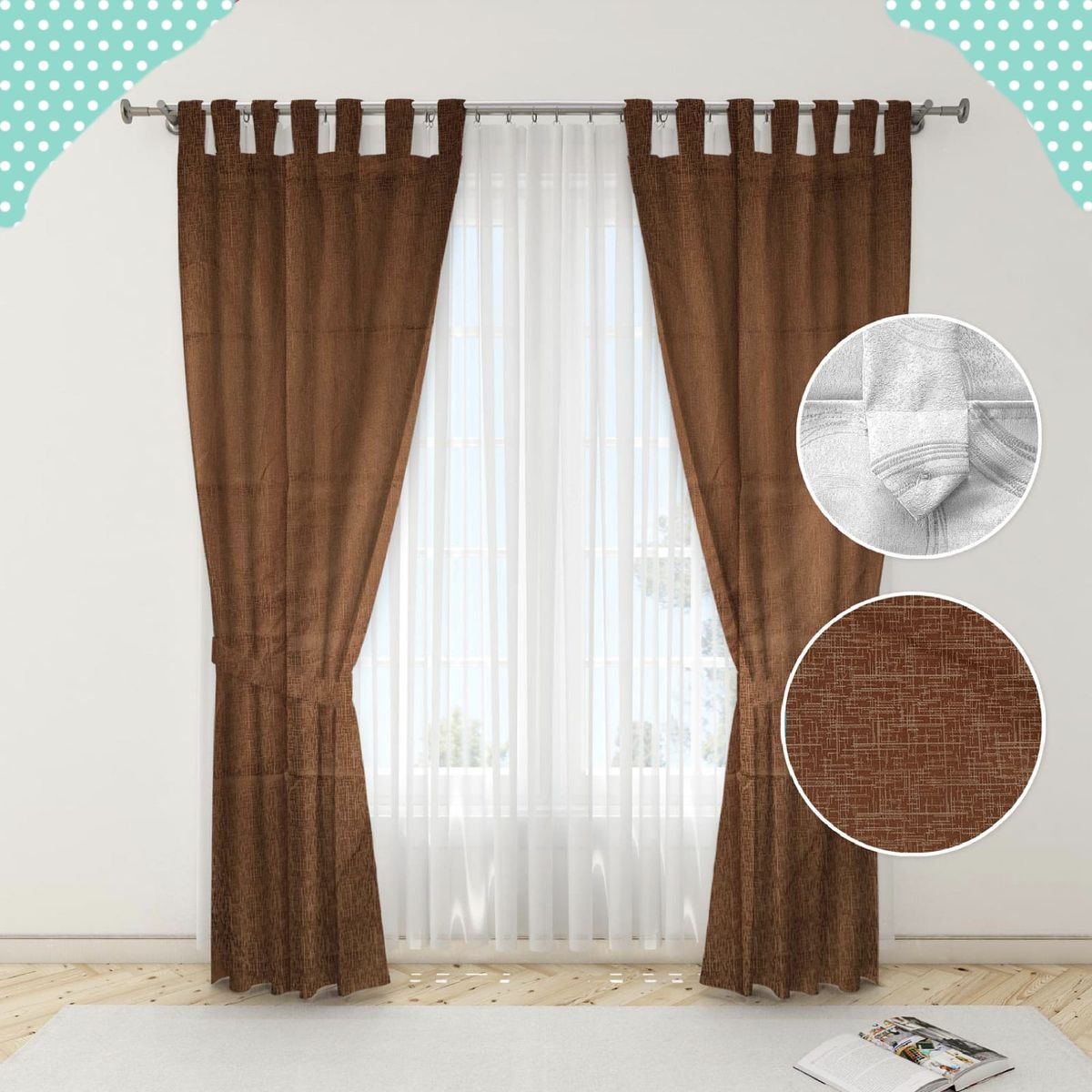 GENERICO - Juego de Cortinas Lisas Color Cafe