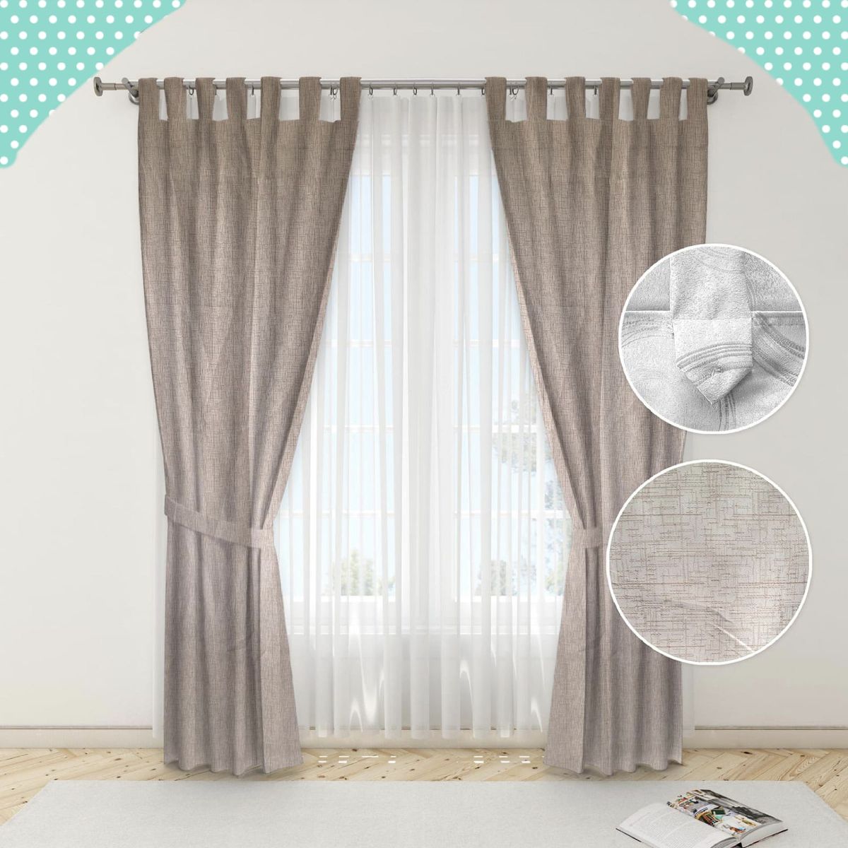 GENERICO - Juego de Cortinas Lisas Color Beige