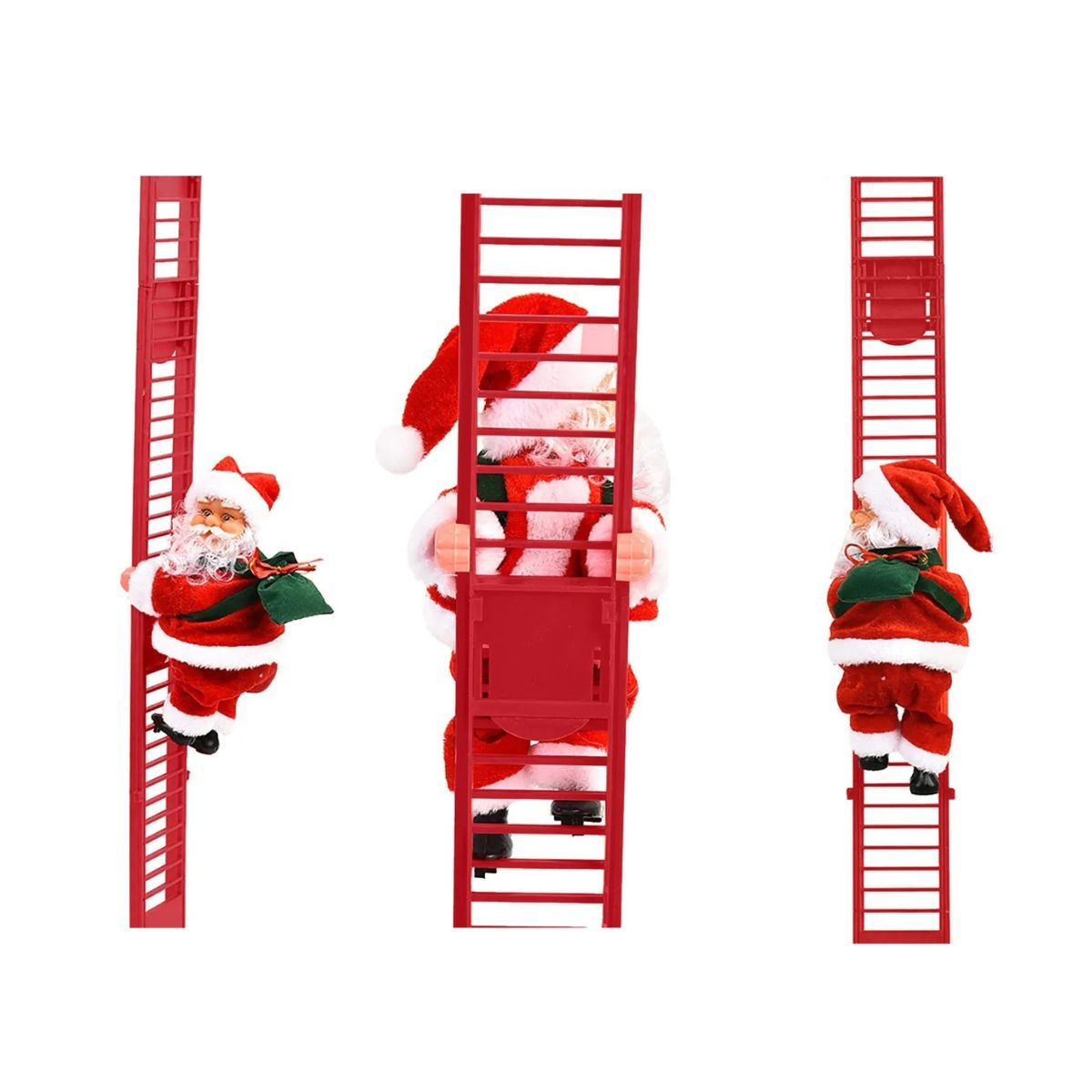 GENERICO - Santa Claus Subiendo Escalera Eléctrica Con Luces, (escalera Larga De 65 Cm)