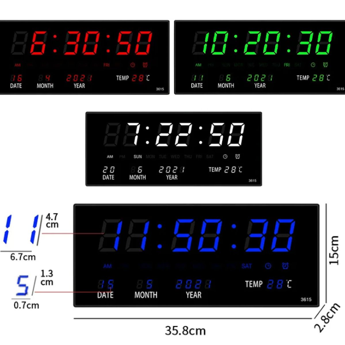 GENERICO - Reloj y calendario de pared digital 3615