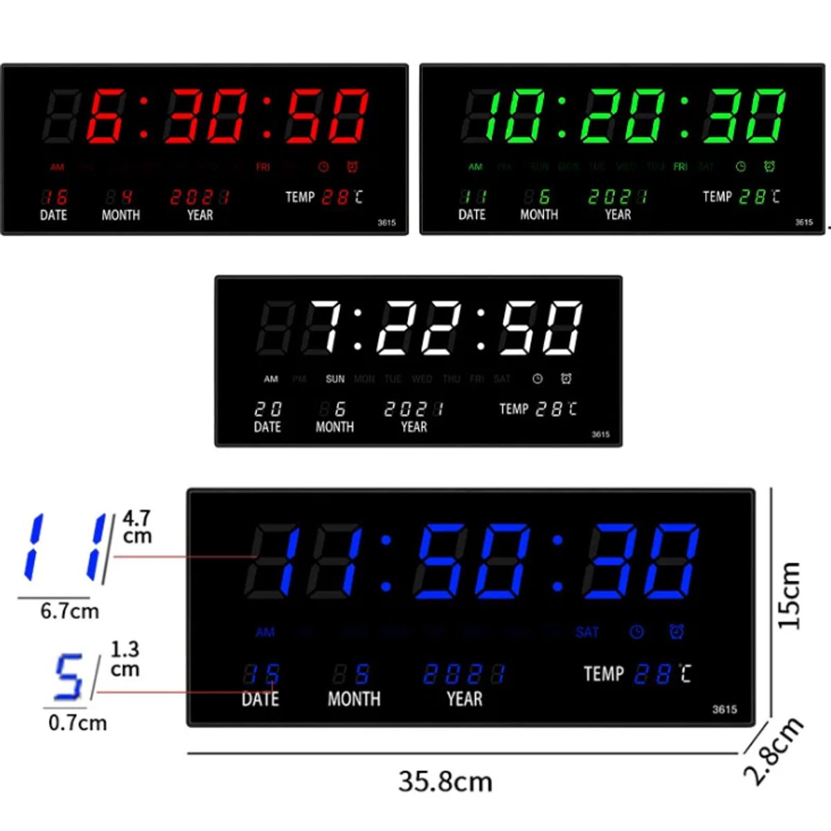 GENERICO - Reloj y calendario de pared digital 3615