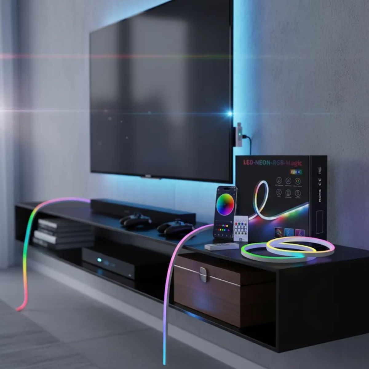 ZHOPI CO - Cinta Tira Led Luz Neon Rgb Manguera 5 Metros Ritmica Usb