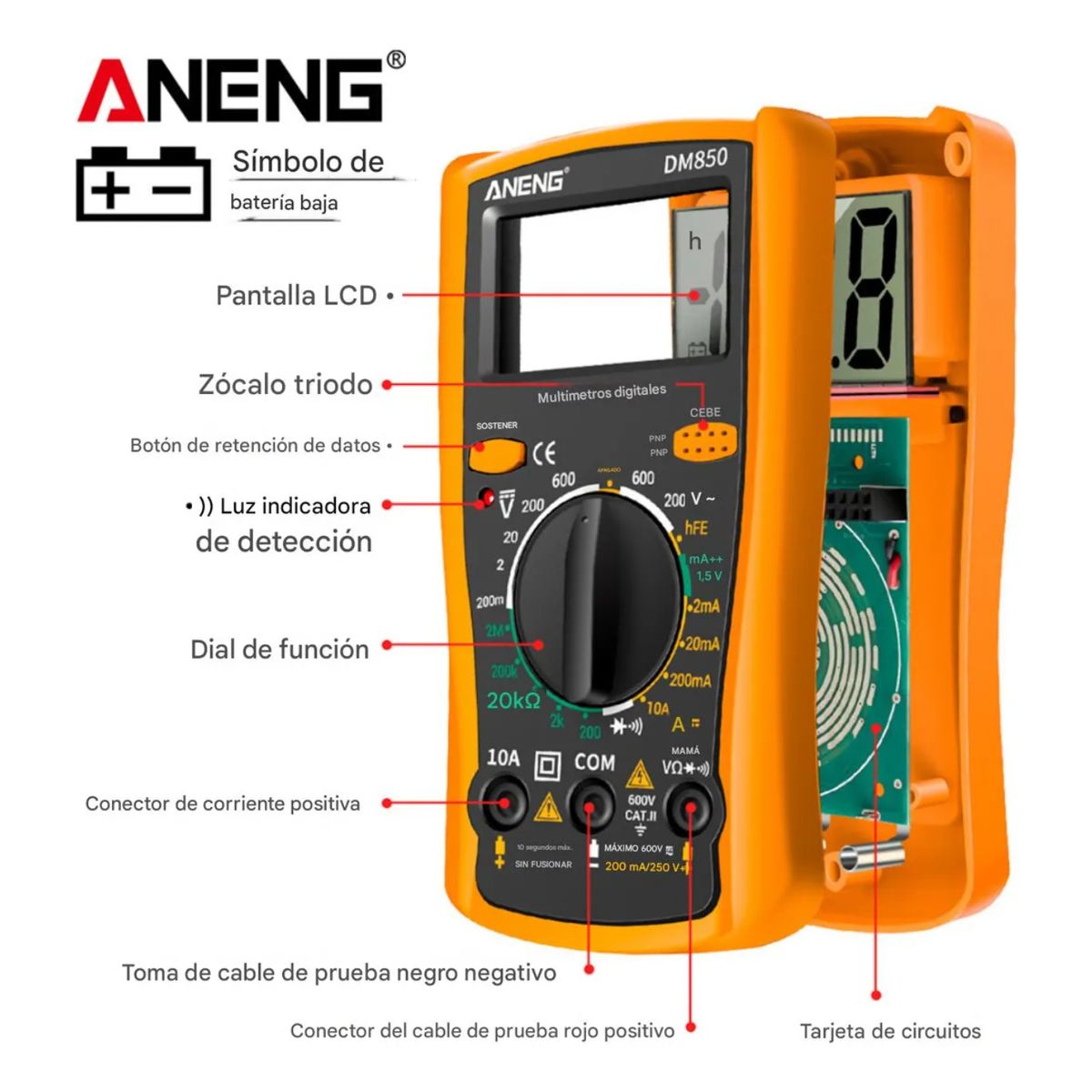 GENERICO - Multímetro Digital Portatil Aneng Dm850 Amarillo