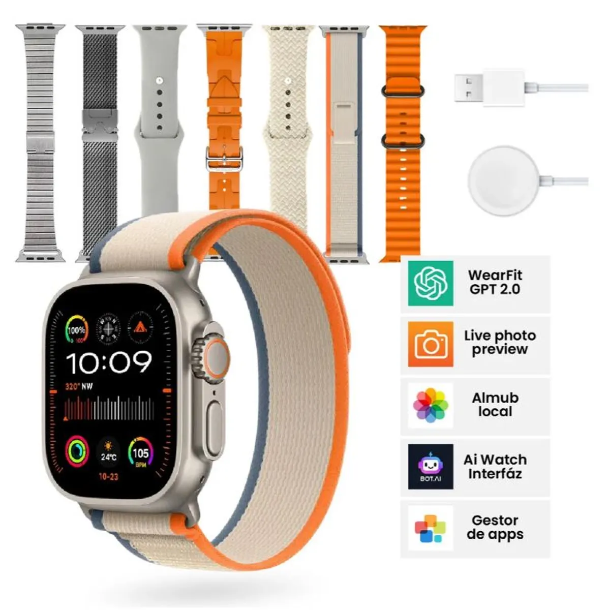 MOBULA - Smartwatch H9 Ultra Plus 49mm + 7 Correas - Nfc, Amoled, Bluetooth 5.0