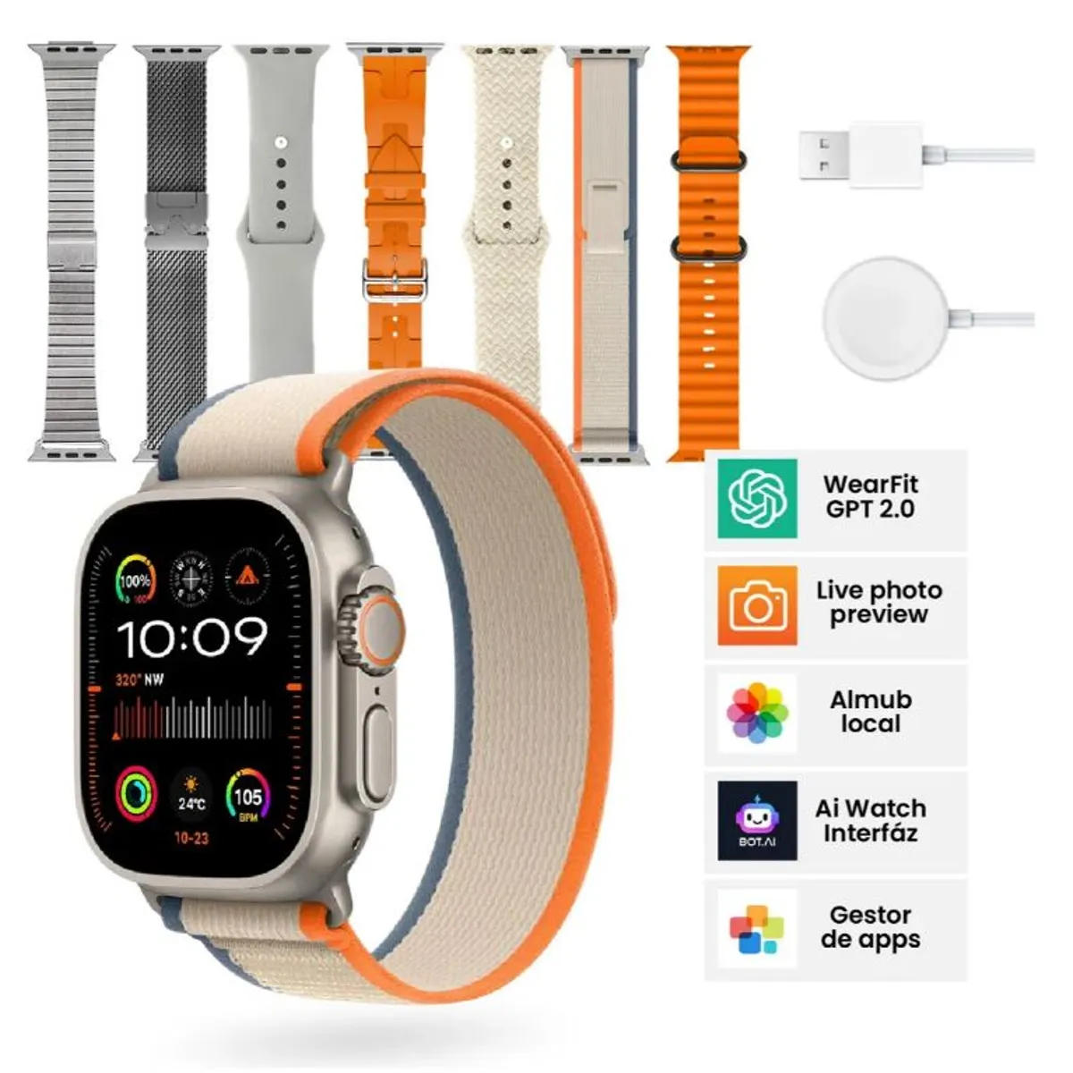 MOBULA - Smartwatch H9 Ultra Plus 49mm + 7 Correas - Nfc, Amoled, Bluetooth 5.0
