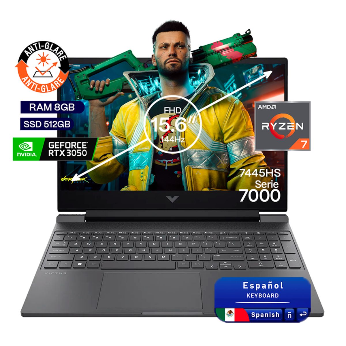 HP - Portátil Gamer Hp Victus AMD Ryzen 7 RAM 8GB SSD 512GB RTX 3050 6GB 144Hz