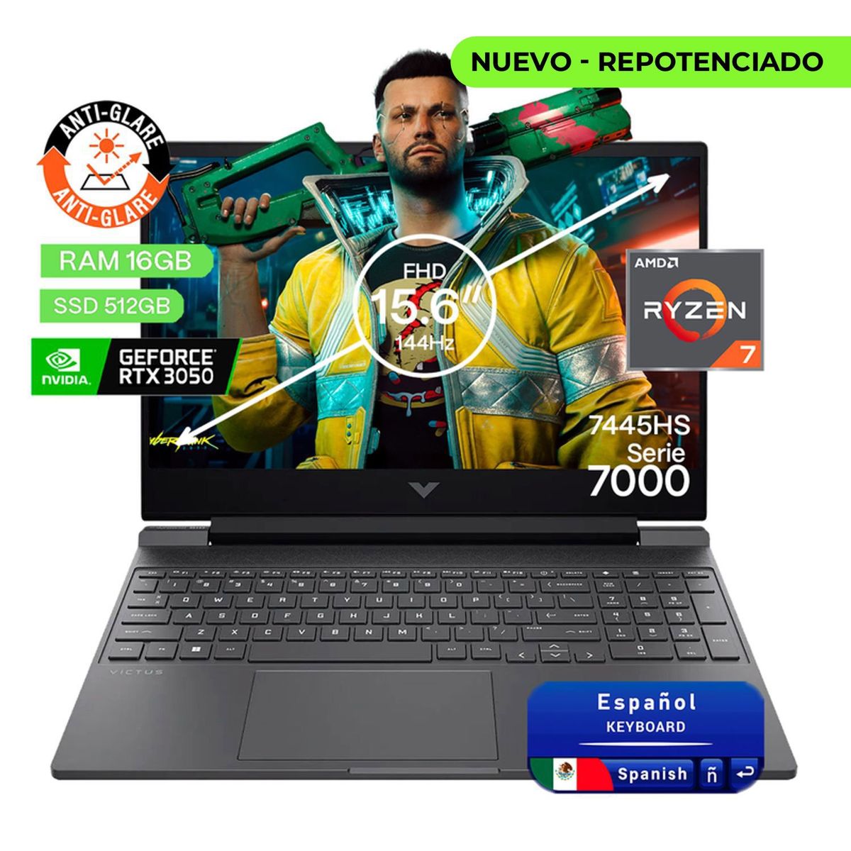 HP - Portátil Gamer Hp Victus AMD Ryzen 7 RAM 16GB SSD 512GB RTX 3050 6GB 144Hz