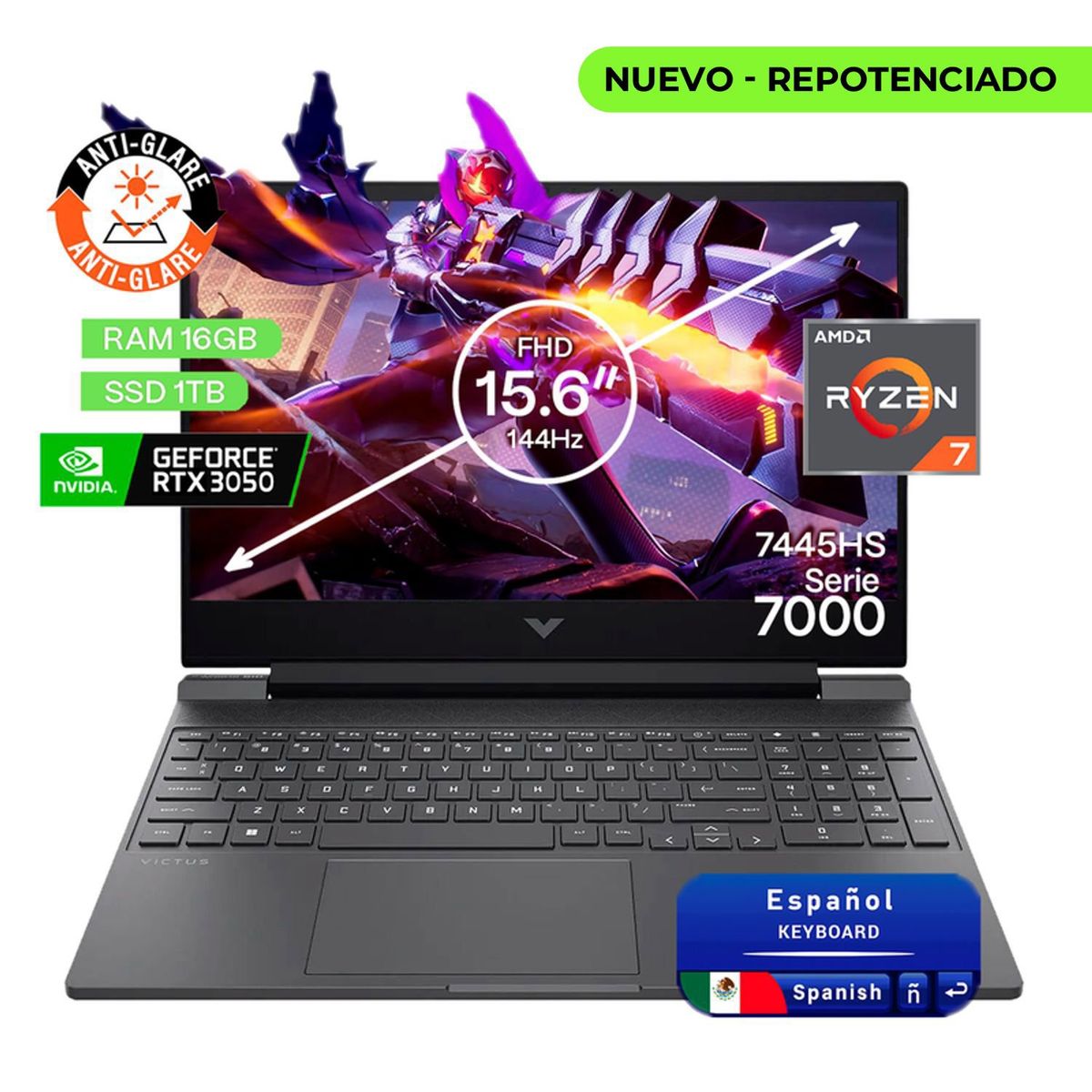 HP - Portátil Gamer Hp Victus AMD Ryzen 7 RAM 16GB SSD 1TB RTX 3050 6GB 144Hz