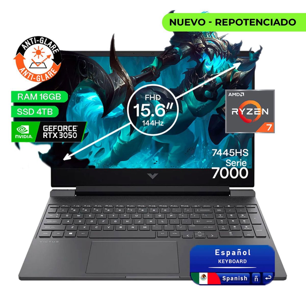 HP - Portátil Gamer Hp Victus AMD Ryzen 7 RAM 16GB SSD 4TB RTX 3050 6GB 144Hz