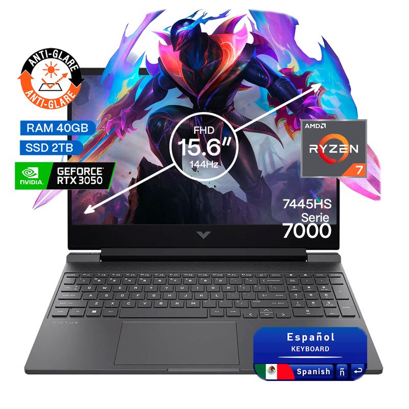 HP - Portátil Gamer Hp Victus AMD Ryzen 7 RAM 40GB SSD 2TB RTX 3050 6GB 144Hz