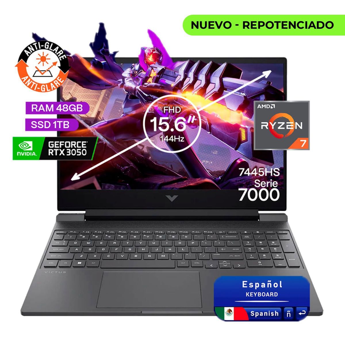 HP - Portátil Gamer Hp Victus AMD Ryzen 7 RAM 48GB SSD 1TB RTX 3050 6GB 144Hz
