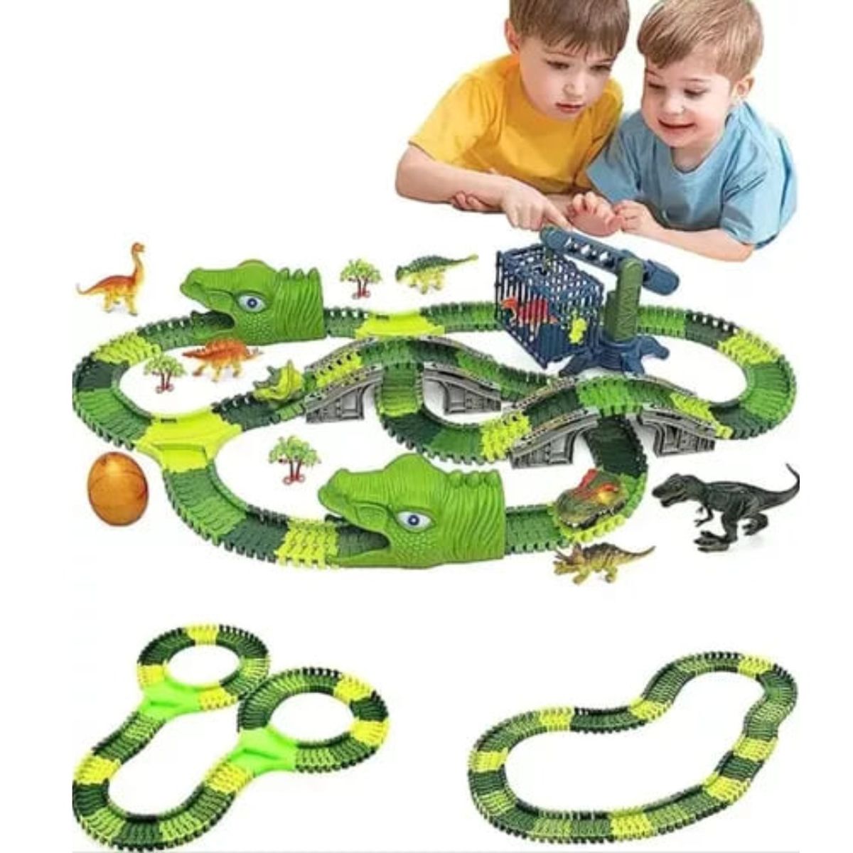 GENERICO - Pista Dinosaurio 2 Carros 6 Dinosaurios 277 Piezas Juguete