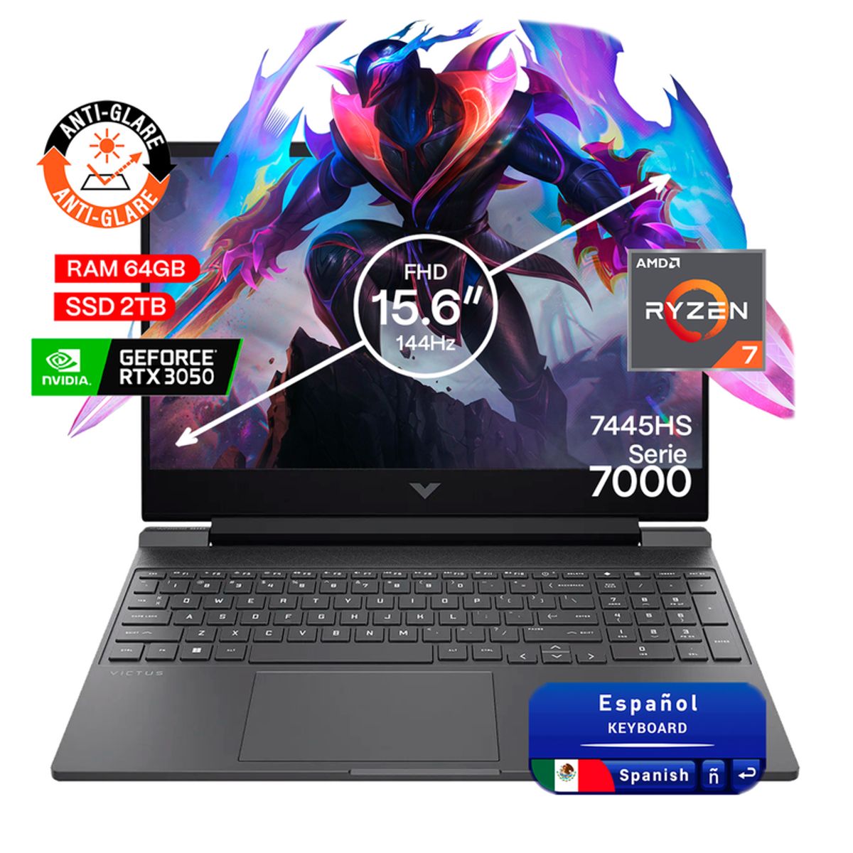 HP - Portátil Gamer Hp Victus AMD Ryzen 7 RAM 64GB SSD 2TB RTX 3050 6GB 144Hz