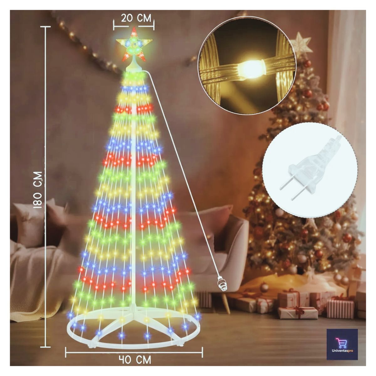 GENERICO - Arbol De Navidad Con Luces Plegable Estrella Tiras Luz Led