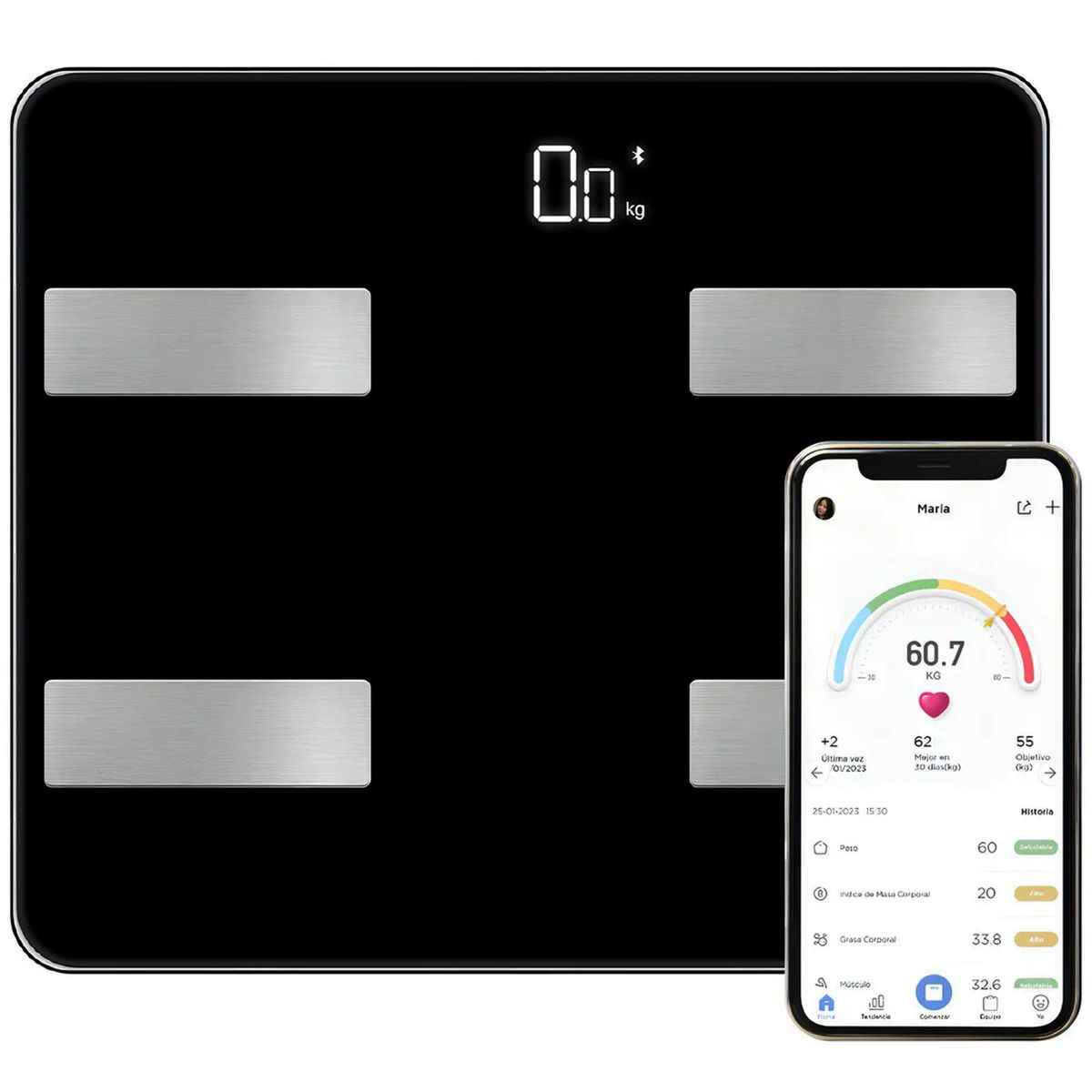 ONE PIXEL - Balanza Bascula Digital Profesional Con Bluetooth 180kg Inteligente