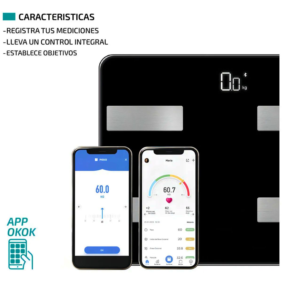 ONE PIXEL - Balanza Bascula Digital Profesional Con Bluetooth 180kg Inteligente