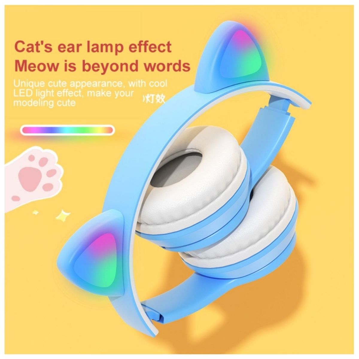 COLME TECHNOLOGY HOME - Diadema Niñas Audifonos Bluetooth Orejas Gato Luz Rgb Mz47