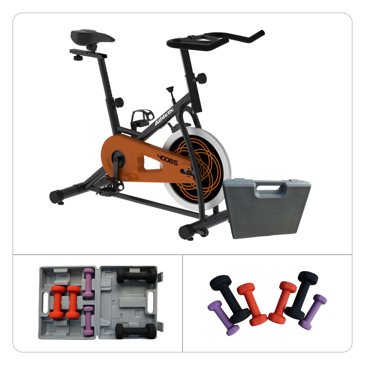 ATHLETIC - Kit Fitness Pedalea y Fortalece Bicicleta Spining 400BS + Kit de mancuernas ATHDS25