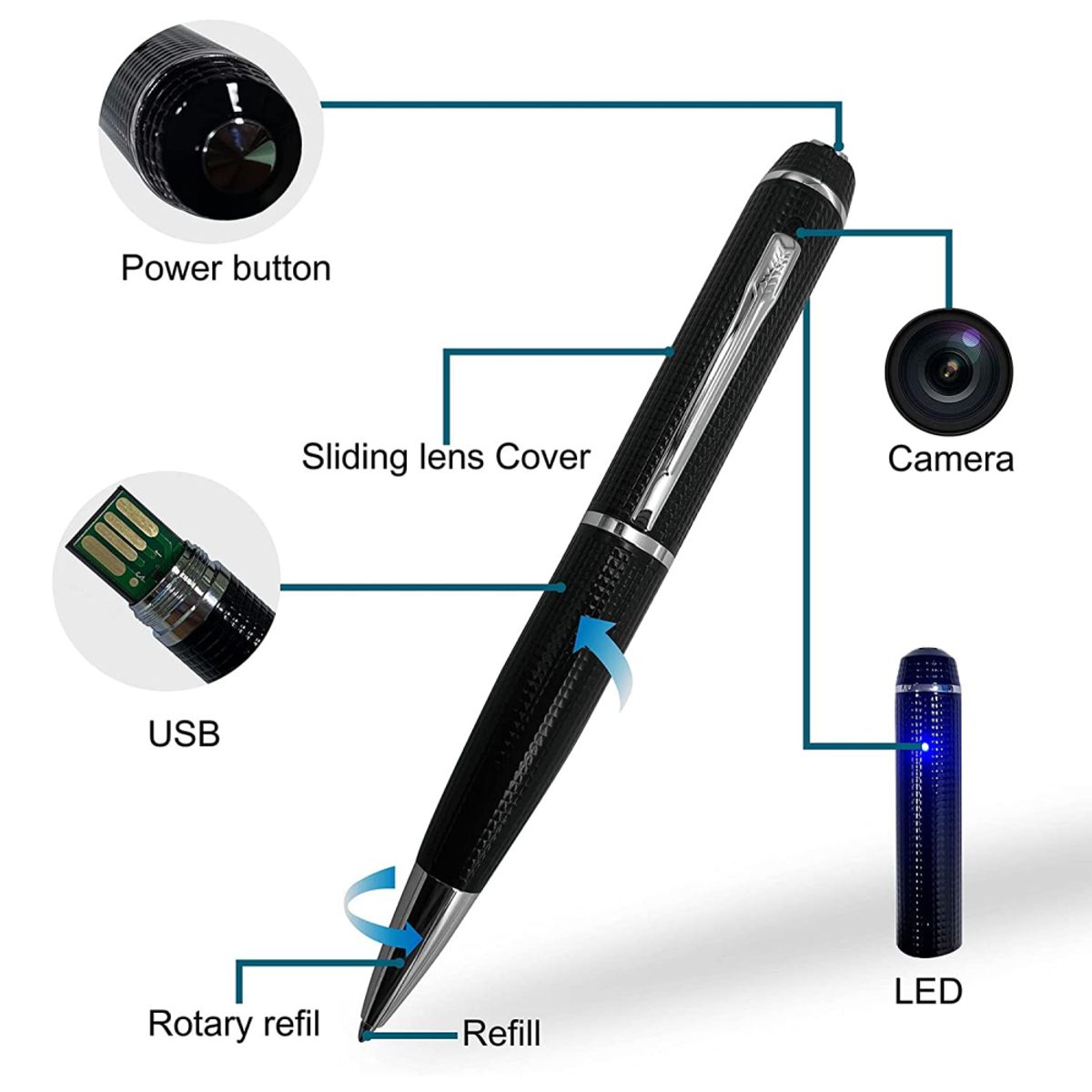 COLME TECHNOLOGY HOME - Bolígrafo Con Cámara Oculta 1080P HD Esfero Espía USB B20