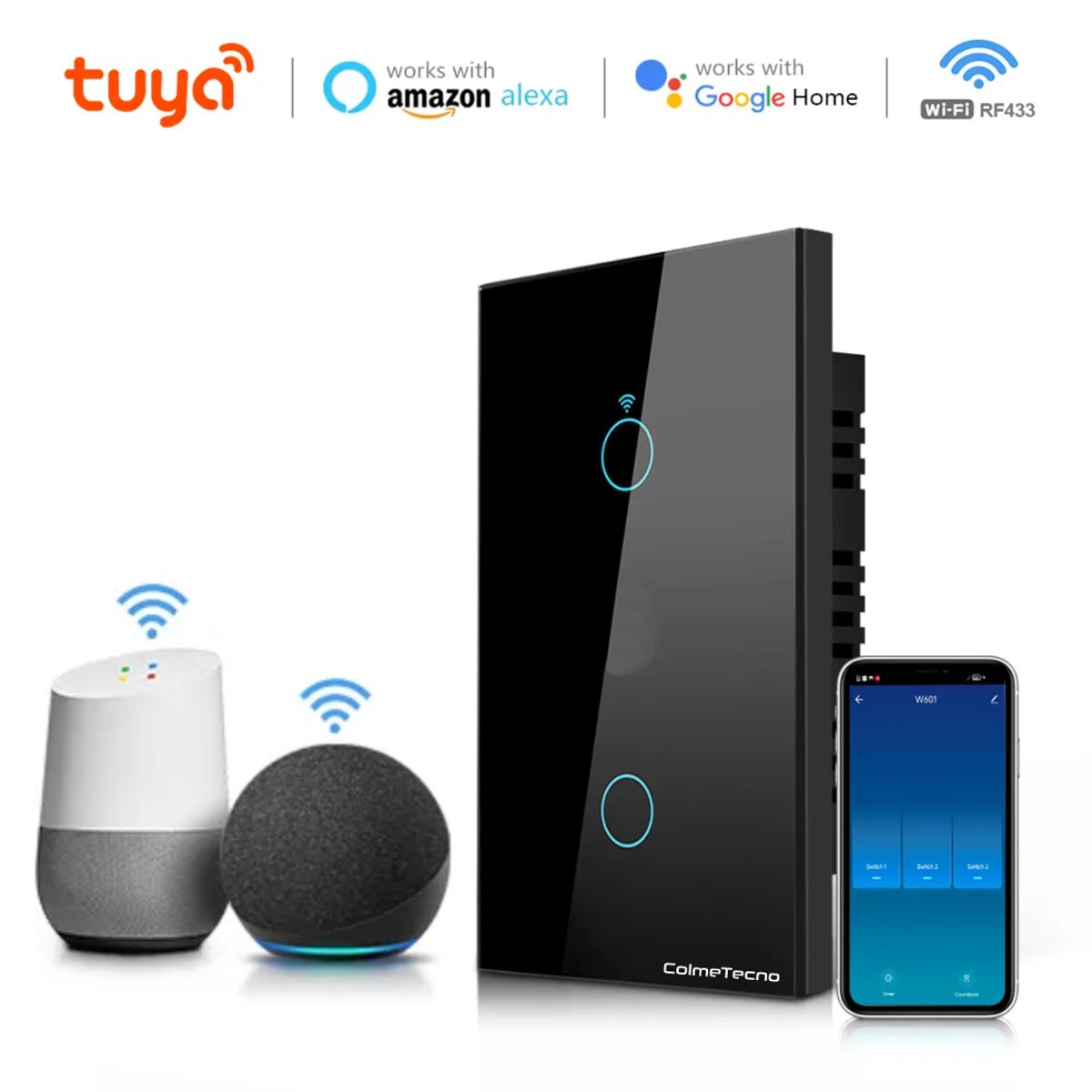 GENERICO - Interruptor Wifi Tactil Inteligente Alexa Google Home 2 Vias