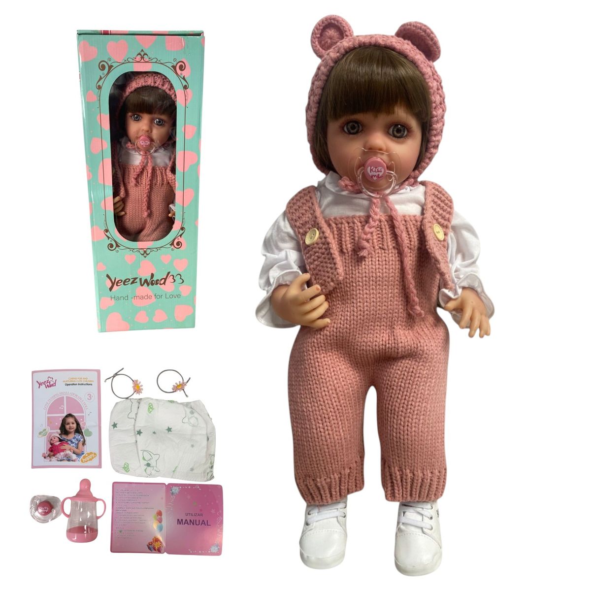 GENERICO - Muñeca Bebe Realista De 53cm Con Accesorios Y Sonidos Rosa