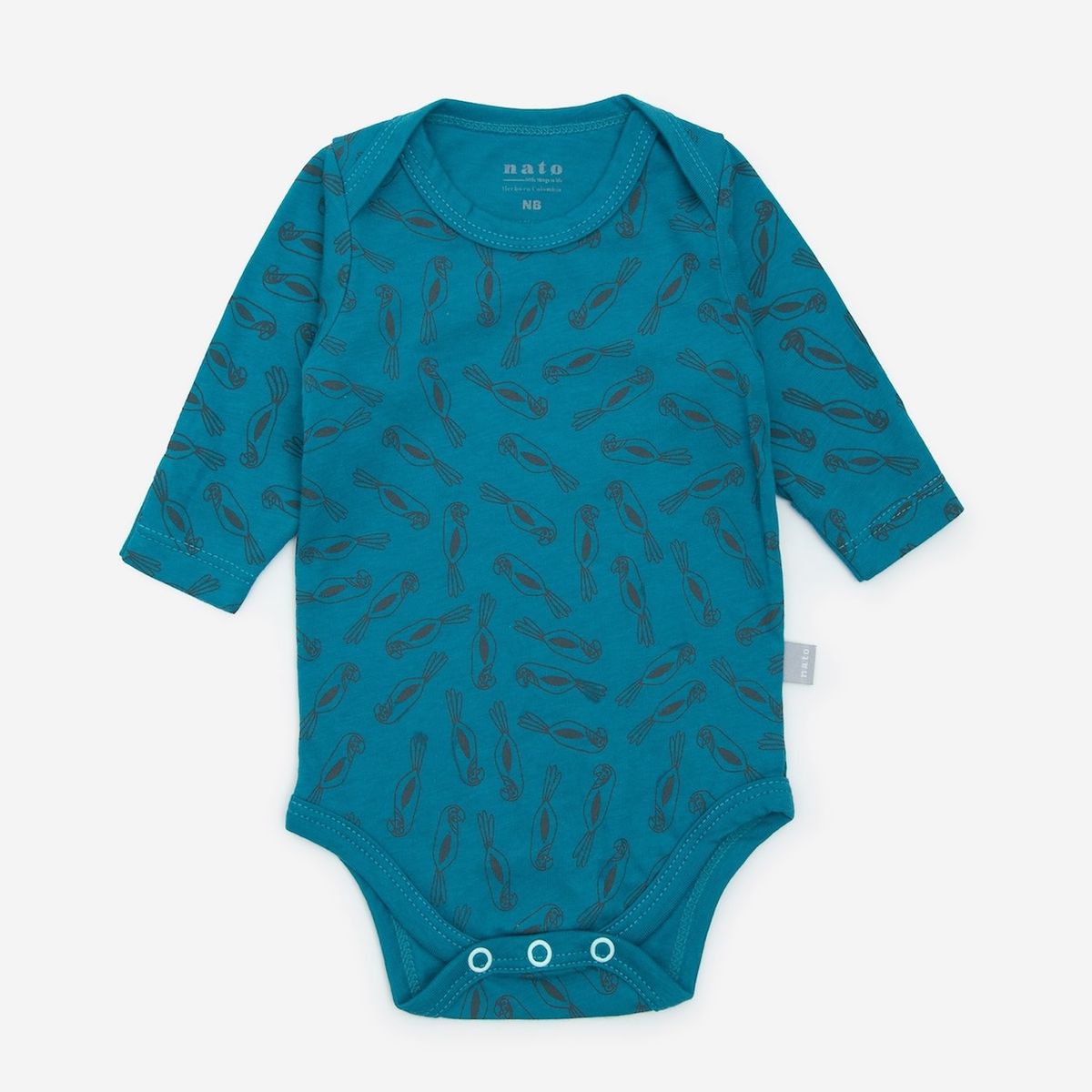 NATO - Body manga larga para bebé color aguamarina con estampado en loros marca Nato de la colección Ambiental
