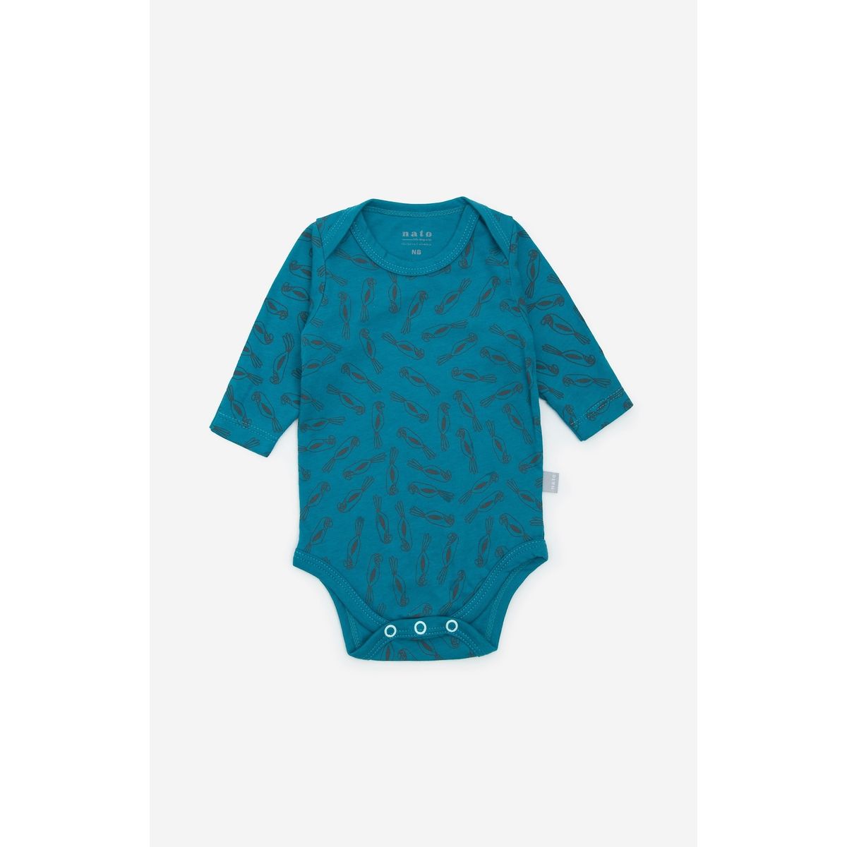 NATO - Body manga larga para bebé color aguamarina con estampado en loros marca Nato de la colección Ambiental