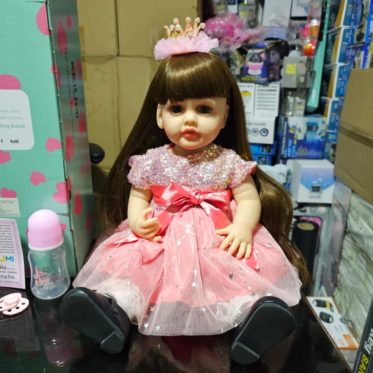GENERICO - Muñeca Realista 55CM Pelo Largo Accesorios Interactua Juguete para Niñas pelo negro