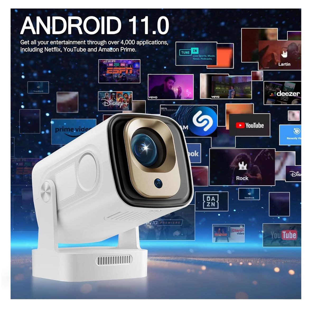 GENERICO - Proyector Video Beam Led Android 11 1080p Wi Fi USB