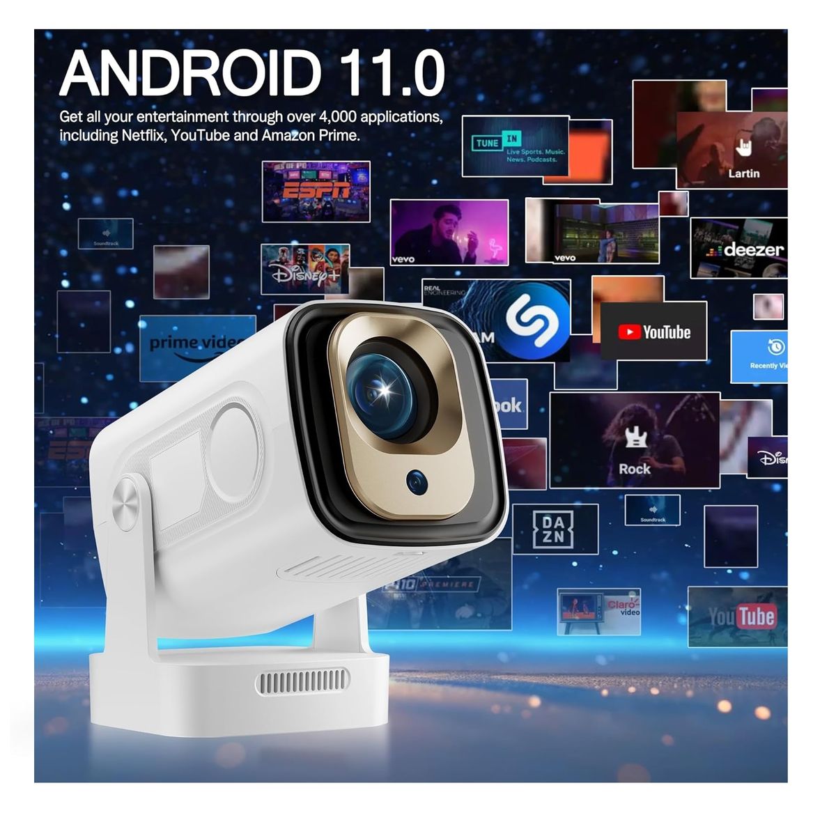 GENERICO - Proyector Video Beam Led Android 11 1080p Wi Fi USB