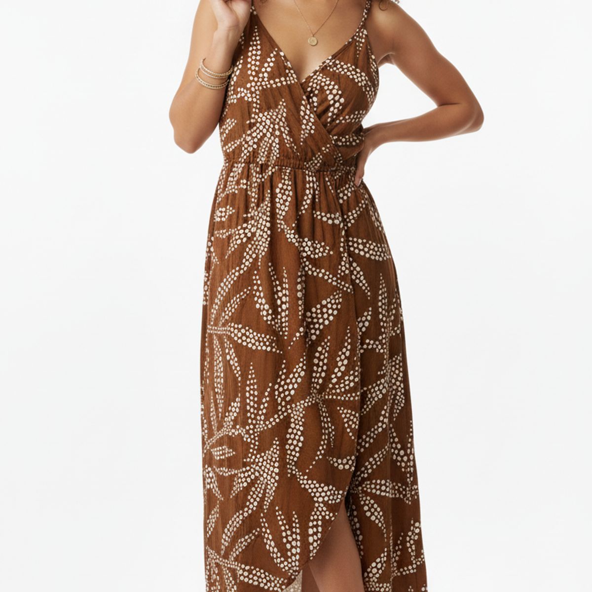 BELIFE - Vestido largo café estampado para mujer