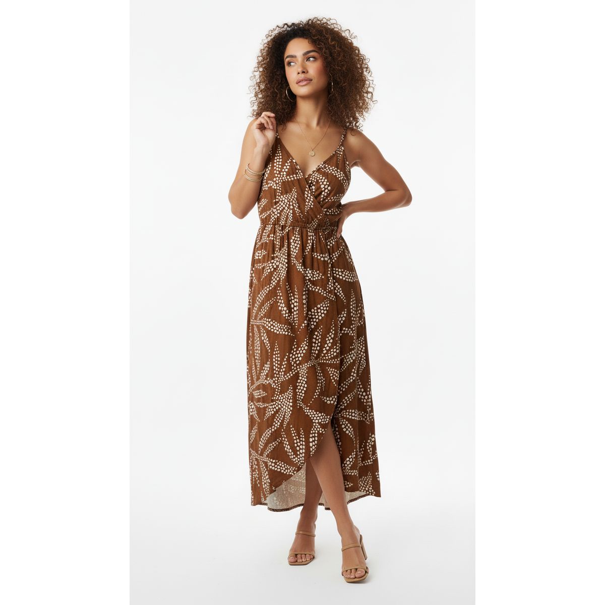 BELIFE - Vestido largo café estampado para mujer