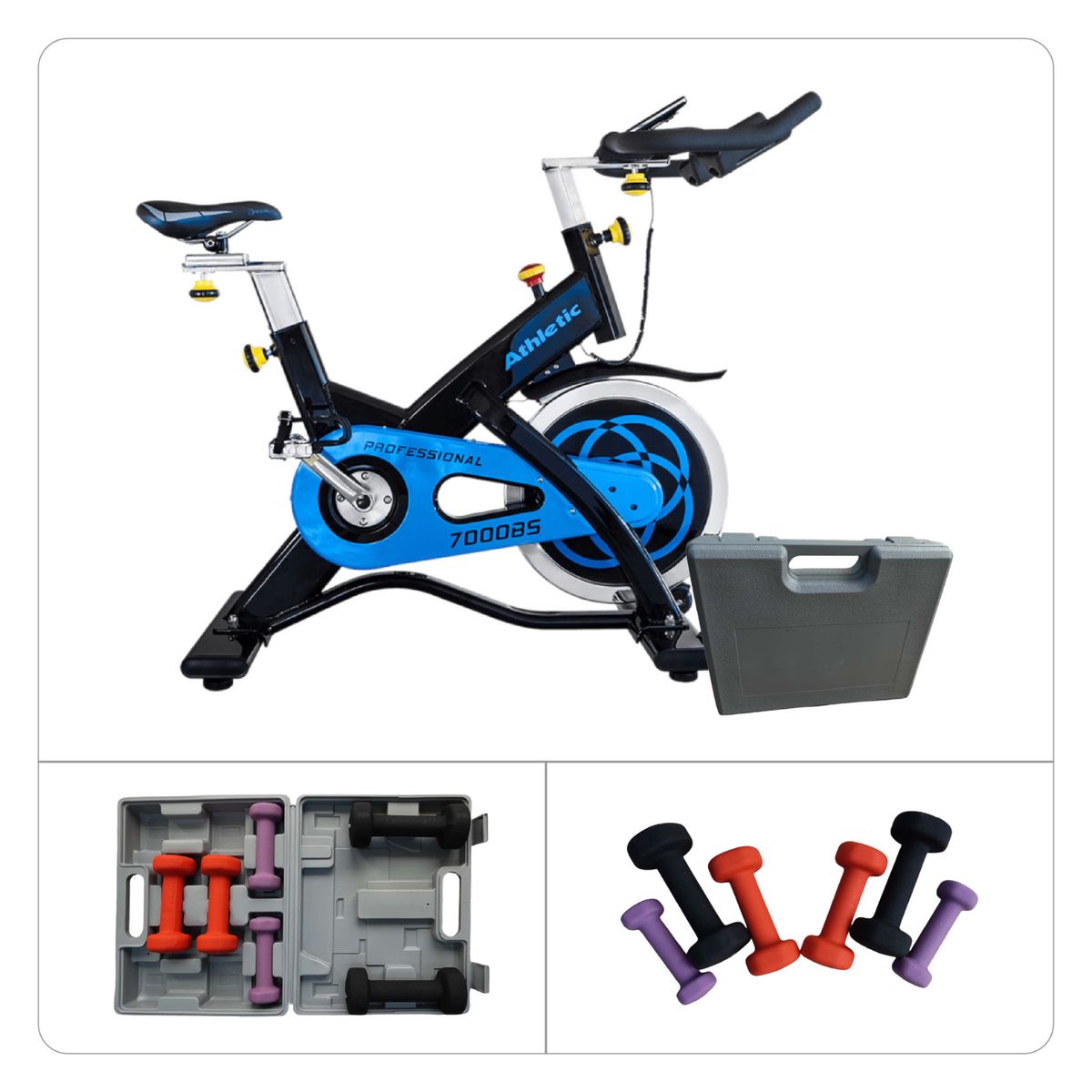 ATHLETIC - Combo Power Fit Pedalea y Fortalece Bicicleta Spining 7000BS + Kit de mancuernas 6Kg ATHDS25