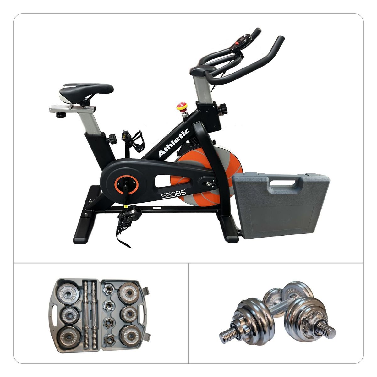 ATHLETIC - Combo Power Fit Pedalea y Fortalece Bicicleta Spining 550BS + Kit de mancuernas 14Kg ATHDS33
