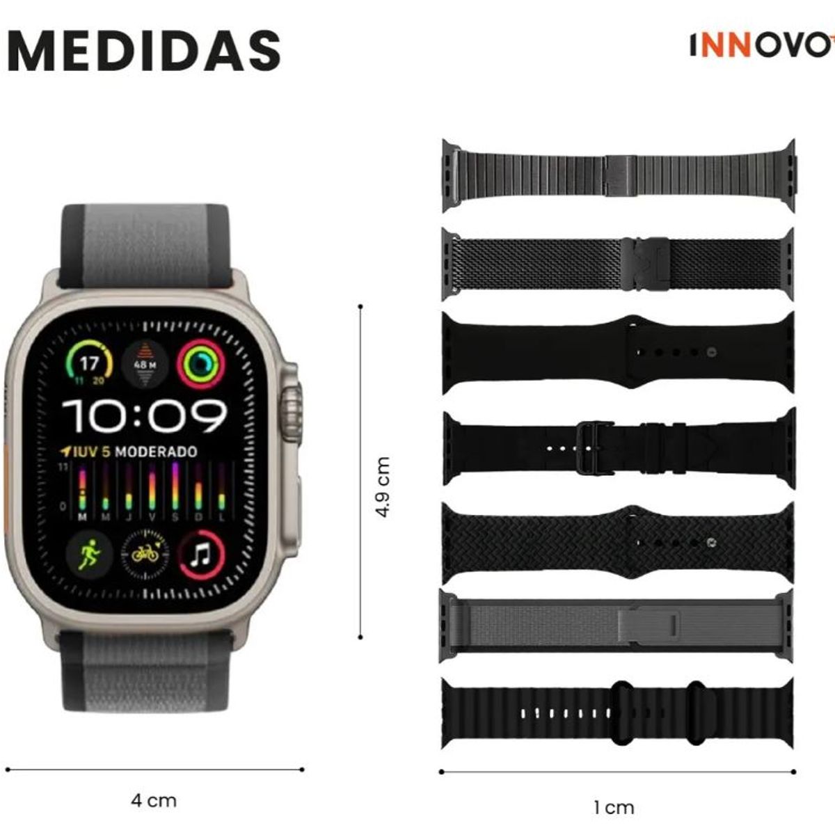 MOBULA - Smartwatch H9 Ultra Plus 49mm 7 Correas Nfc, Amoled, Bluetooth Negro