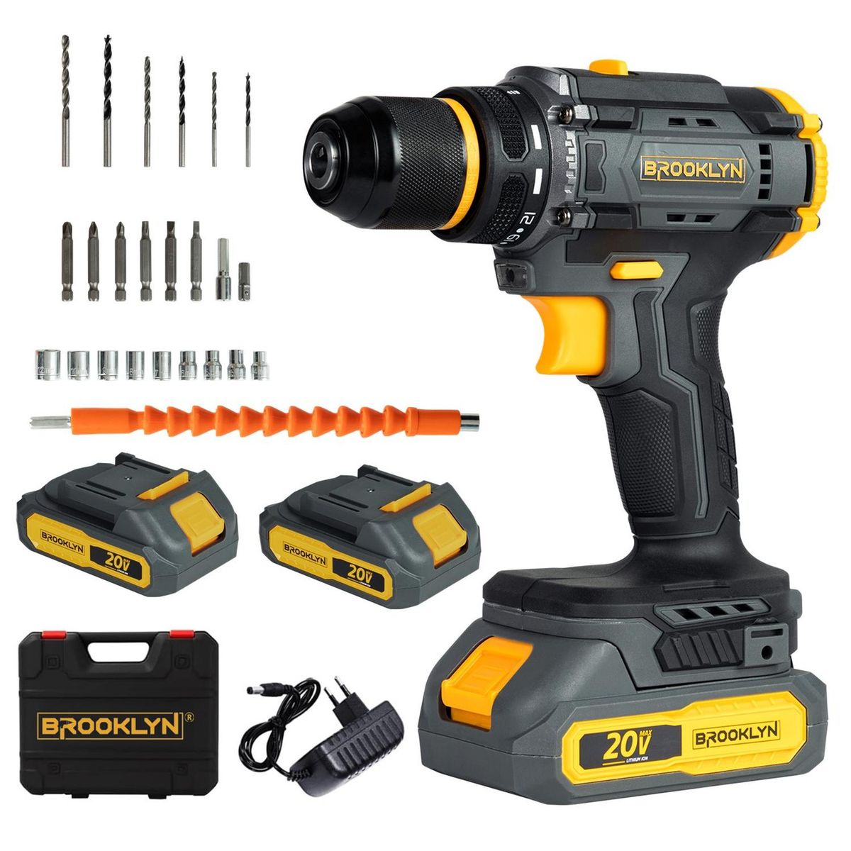 BROOKLYN - Taladro Brooklyn Inalambrico 50/60 Hz + 2 baterias 20V - Negro