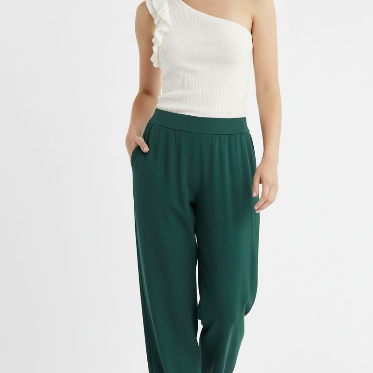 BELIFE - Pantalón verde amplio mujer