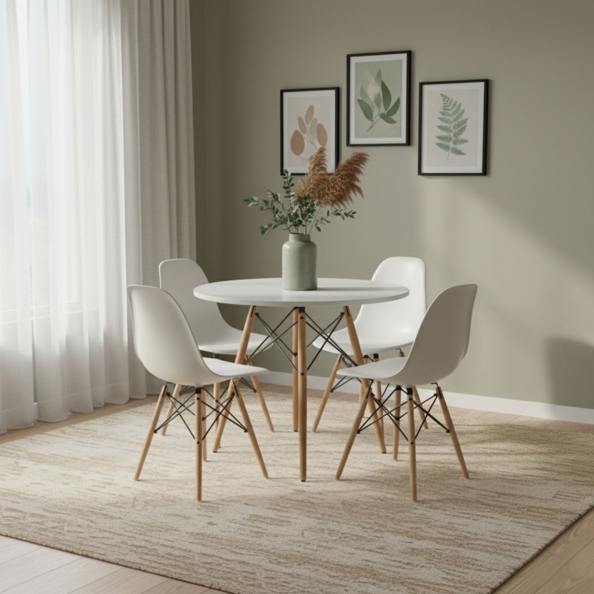 GENERICO - Juego Comedor Redondo Nube 4 Sillas Estilo Eames Diseño Nórdico/Moderno - Entre Nos Home