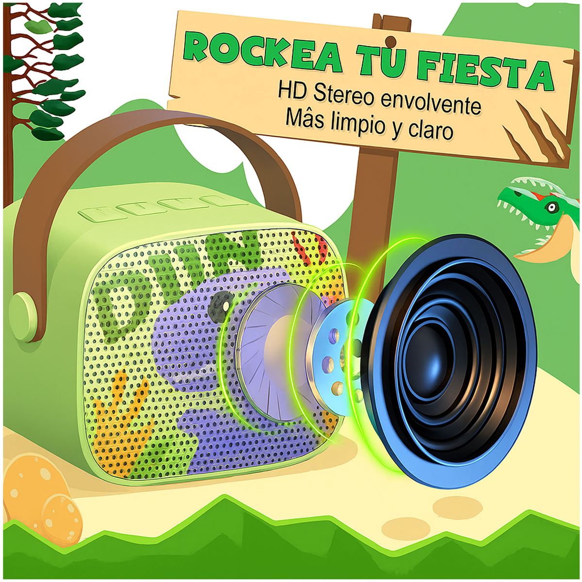 ONE PIXEL - Kit Parlante Y Micrófono Karaoke Bluetooth Dinosaurio