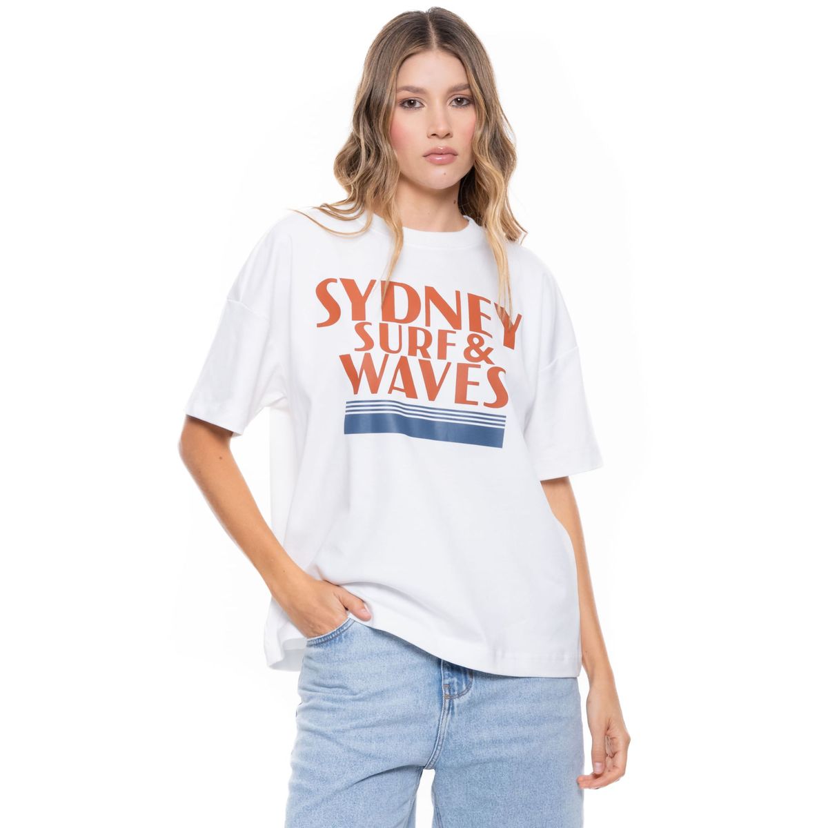 COLOR BLUE - Camiseta Manga Corta Con Estampado En Frente