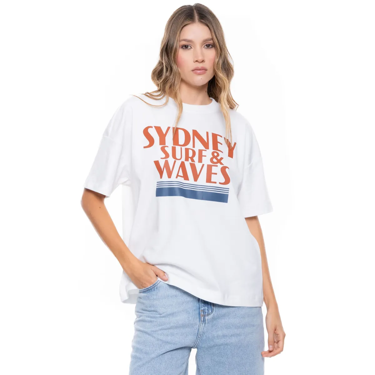 COLOR BLUE - Camiseta Manga Corta Con Estampado En Frente